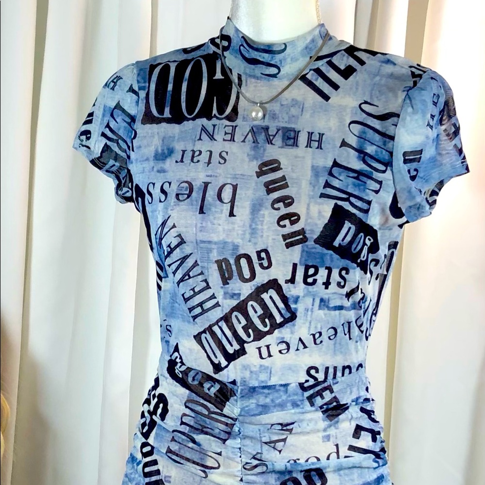 Fashion Nova - Mind Reader Mesh Mini Dress - Blue - Size Large